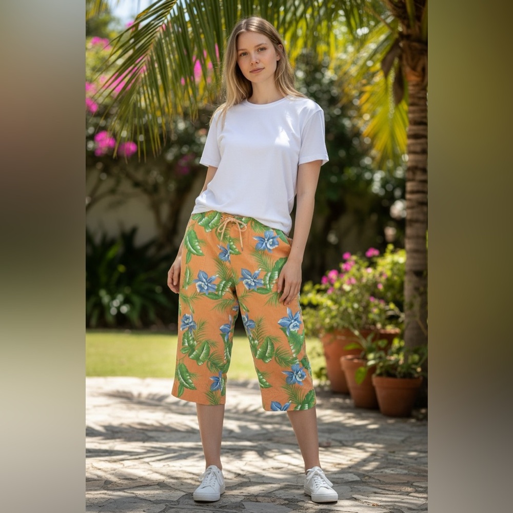 Lauren Ralph Lauren Orange Floral Cotton Capri Pants Size 16 - Picture 14 of 14